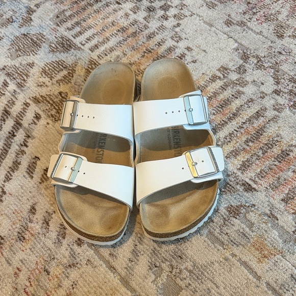 Birkenstock White Arizona Two-Strap Sandals with Silver Buckles - Picture 2 of 4